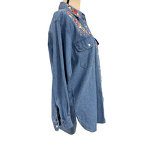 Load image into Gallery viewer, Vintage 1990s Hand Painted Denim Shirt Floral Small

