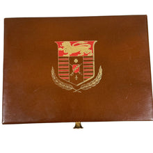 Load image into Gallery viewer, Vintage 60s Leather Jewelry Box Lion Crest Red Velvet Interior
