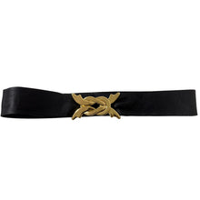 Load image into Gallery viewer, 80s Black Leather Cinch Belt with Gold Buckle Size Large
