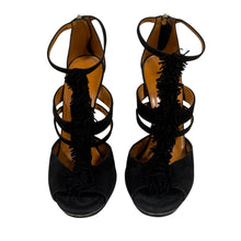 Load image into Gallery viewer, Gucci Black Suede Fringe Platform Heels Gold Zip Size 8 EU/38.5
