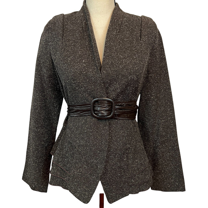 Vintage Brown Belted Blazer Top Size Small 
