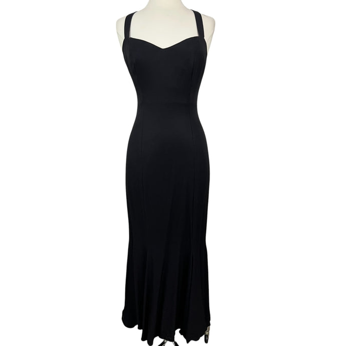 Vintage 90s Long Black Sweetheart Neck Cocktail dress 