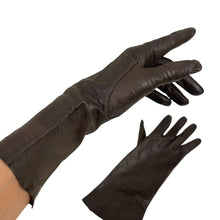 Load image into Gallery viewer, Vintage 1950s 1960s Dark Brown Leather Gloves Mid Length 6.5
