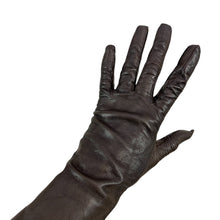 Load image into Gallery viewer, Vintage 1950s 1960s Dark Brown Leather Gloves Mid Length 6.5
