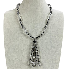 Load image into Gallery viewer, Chic 1920s Art Deco Cut Crystal Black Filigree Tassel Necklace 14.5&quot; 
