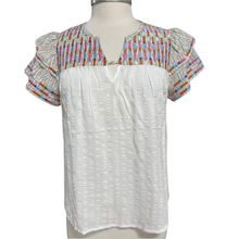 Load image into Gallery viewer, Embroidered Short Ruffle Sleeve Tunic Top Size Small
