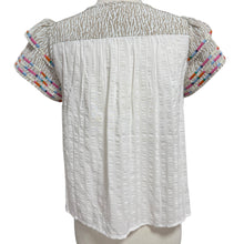Load image into Gallery viewer, THML Embroidered Short Ruffle Sleeve Tunic Top Size Small

