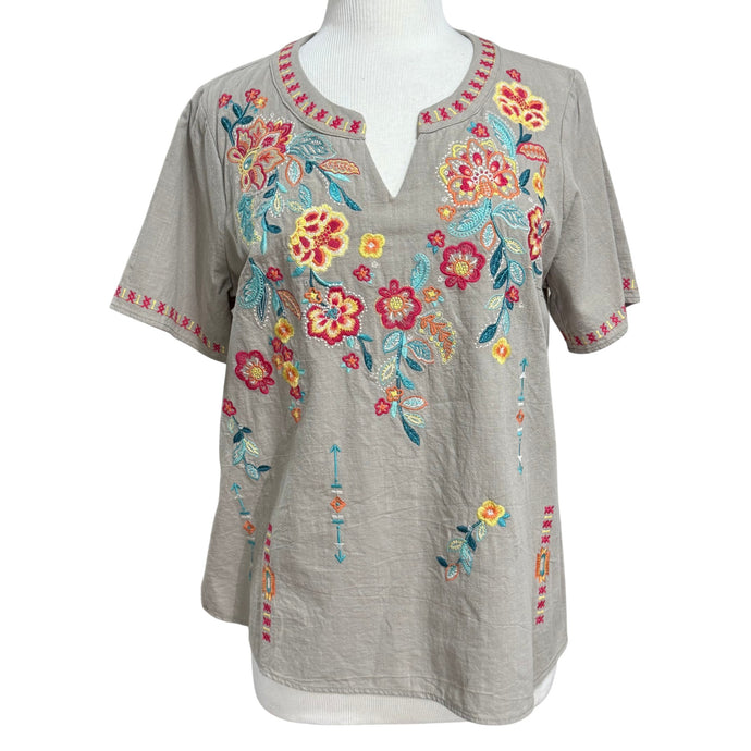 Embroidered Floral Tunic Top Size Small