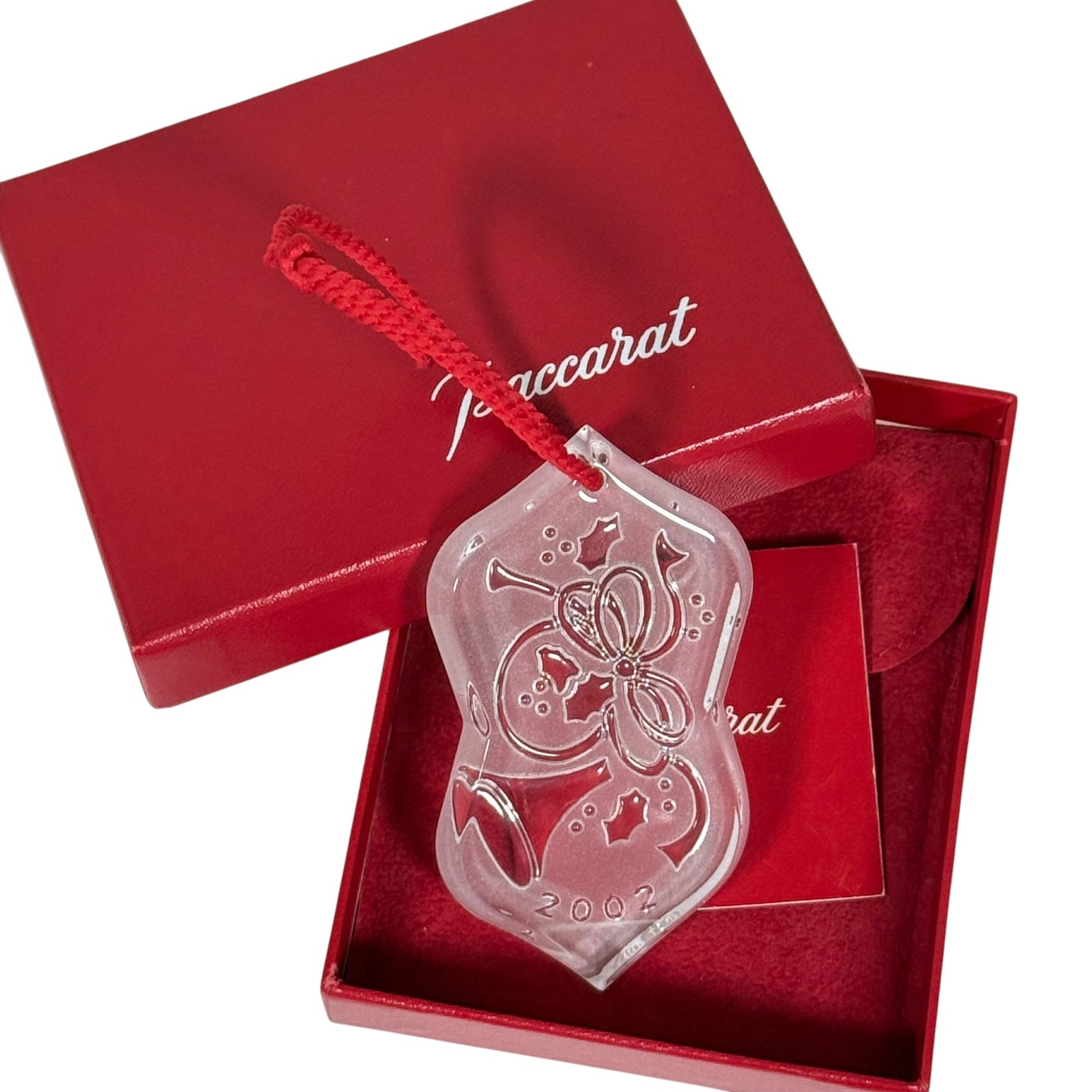 Baccarat Noël 2002 Crystal Pendant Ornament Box & Velvet Pouch