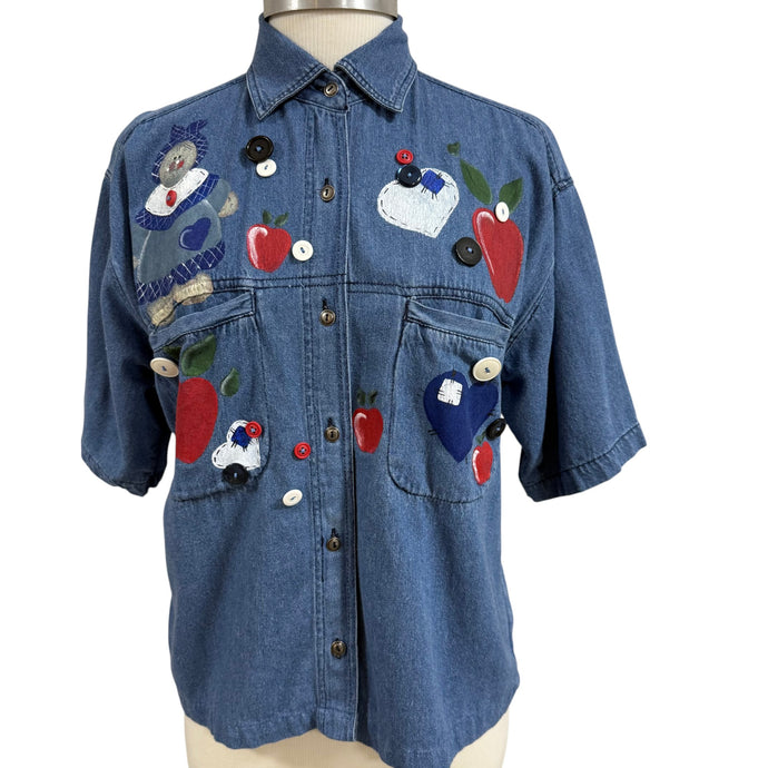 VTG 100% Cotton Short Sleeve Denim Shirt Size Small