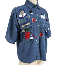 Load image into Gallery viewer, VTG 100% Cotton Short Sleeve Wearable Art Denim Shirt Size Small
