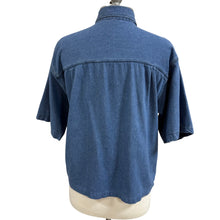 Load image into Gallery viewer, VTG 100% Cotton Short Sleeve Wearable Art Denim Shirt Size Small
