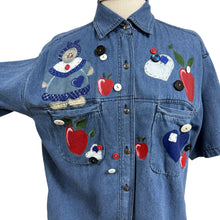 Load image into Gallery viewer, VTG 100% Cotton Short Sleeve Wearable Art Denim Shirt Size Small
