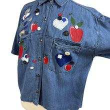 Load image into Gallery viewer, VTG 100% Cotton Short Sleeve Wearable Art Denim Shirt Size Small
