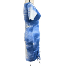 Load image into Gallery viewer, Blue Tie-Dye Ruched Bodycon Dress
