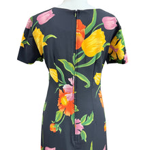 Load image into Gallery viewer, 90s Long Black Floral Short Sleeve Dress Size Medium
