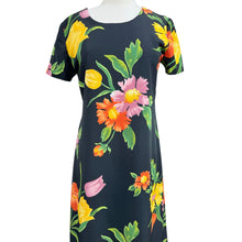 Load image into Gallery viewer, 90s Long Black Floral Short Sleeve Dress Size Medium
