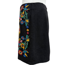 Load image into Gallery viewer, Black Floral Embroidered Boho Mini Skirt Size Medium
