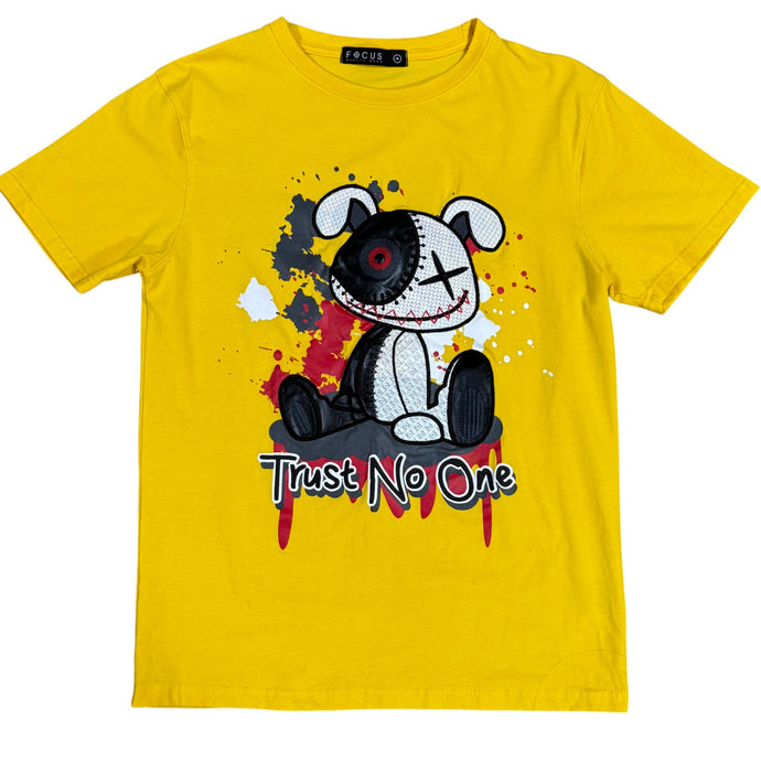 Trust No One Bloody Bear Yellow Tee Shirt Streetwear Size Medium