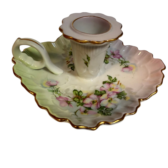 Antique Hand Painted Nippon Porcelain Chamberstick Candle Holder