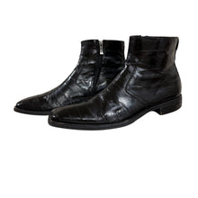Load image into Gallery viewer, VTG Kenneth Cole Black Square Toe Zip Boots Size 12 Made in Italy Eel Skin Leather

