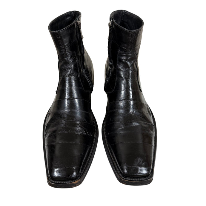 VTG Kenneth Cole Black Square Toe Zip Boots Men's 12 | Made in Italy | Eel Skin Leather