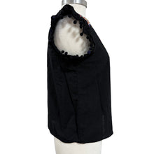 Load image into Gallery viewer, Black Cotton Embroidered Tunic Top with Pom Pom Sleeves Size Small
