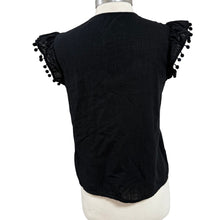 Load image into Gallery viewer, Black Cotton Embroidered Tunic Top with Pom Pom Sleeves Size Small
