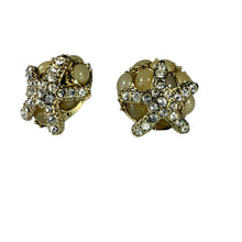 Load image into Gallery viewer, Vintage Gold Starfish Rhinestone Stud Earrings with Beige Cabochons
