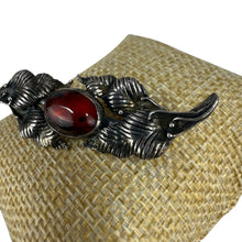 Load image into Gallery viewer, Vintage Silvertone Feather Brooch with Red Cabochon Mid Century Statement Pin
