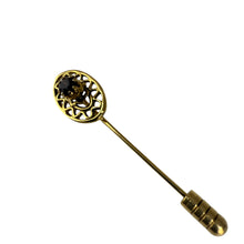 Load image into Gallery viewer, 1950s Gold Tone Filigree Stick Pin with Garnet Glass Stone
