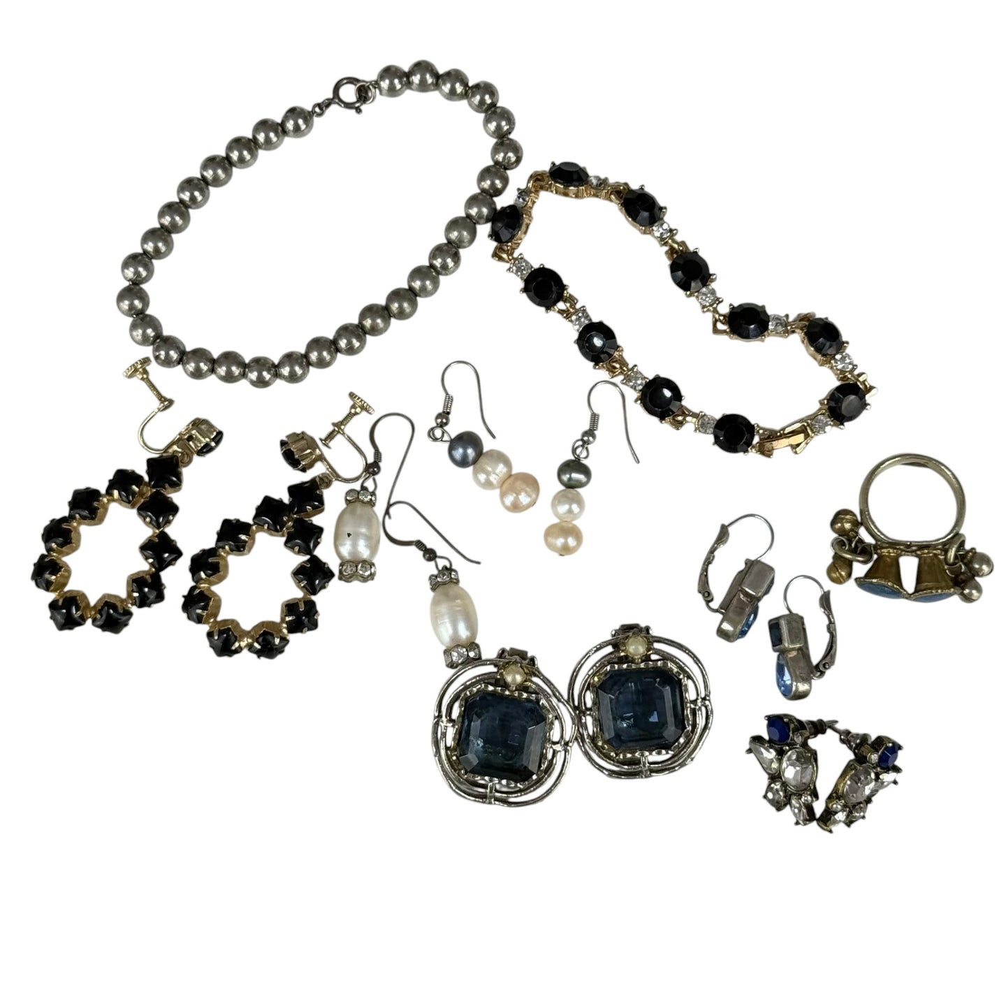 Vintage Jewelry Lot – Clip-On Earrings, Dangles, Bracelets, Ring – Mixed Styles & Eras