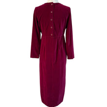 Load image into Gallery viewer, 90s Velvet Burgundy Maxi Dress Size S/M 100% Cotton Made in USA
