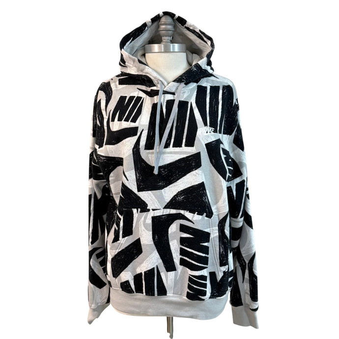 Nike Streetwear Allover Print Fleece Hoodie Gray Black Size Medium