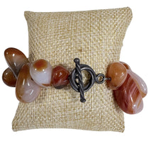 Load image into Gallery viewer, Vintage Chunky Carnelian Agate Teardrop Bead Bracelet with Silver Toggle Clasp 6.1"

