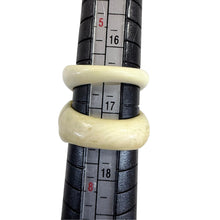 Load image into Gallery viewer, Vintage Carved Natural Bone Set 3 Twist Bangles 2 Swirl Dome Rings w Gold Inlay
