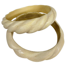 Load image into Gallery viewer, Vintage Hand-Carved Twisted Bovine Bone Bangle Bracelets Pair 7.5

