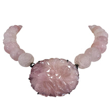 Load image into Gallery viewer, Vintage Carved Rose Quartz &amp; Sterling Silver Statement Necklace
