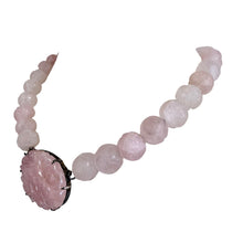 Load image into Gallery viewer, Vintage Carved Rose Quartz &amp; Sterling Silver Statement Necklace
