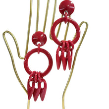 Load image into Gallery viewer, Vintage 1980s Bright Red Lucite Statement Hoop Dangle Clip-On Earrings
