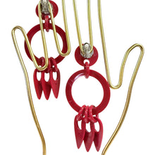 Load image into Gallery viewer, Vintage 1980s Bright Red Lucite Statement Hoop Dangle Clip-On Earrings
