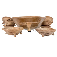 Load image into Gallery viewer, Vintage 1970s Hand Carved Wood Longhorn Steer Salad Set | Large Bowl &amp; 8 Small Bowls
