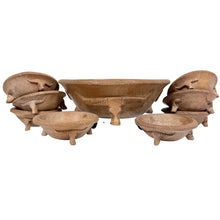 Load image into Gallery viewer, Vintage 1970s Hand Carved Wood Longhorn Steer Salad Set | Large Bowl &amp; 8 Small Bowls
