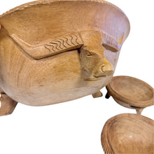 Load image into Gallery viewer, Vintage 1970s Hand Carved Wood Longhorn Steer Salad Set | Large Bowl &amp; 8 Small Bowls
