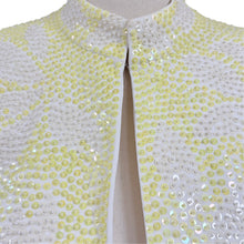 Load image into Gallery viewer, Albert Nipon Sequined Beaded Evening Jacket Size 6 Yellow White Floral Party Cocktail
