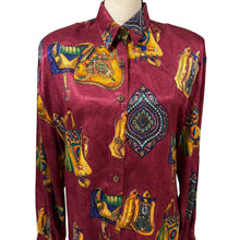 Load image into Gallery viewer, VTG 90s Equestrian Gold Baroque Saddle Scarf Style Button up Shirt L/XL
