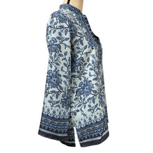 Load image into Gallery viewer, Blue 100% Silk Floral Tunic Top Size XS
