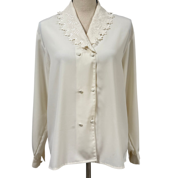 Vintage 80s Embroidered Collar Button Up Shirt Size Large