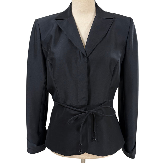 VTG Black Boxy 100% Silk Blazer Size 8