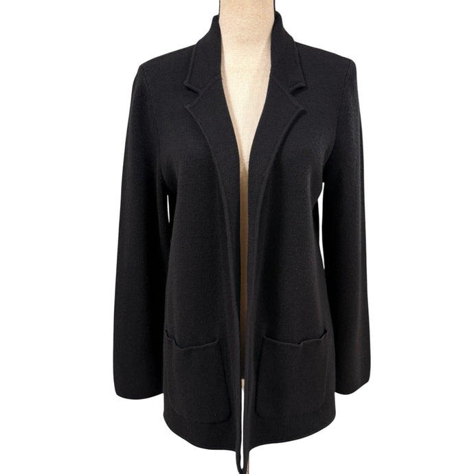 Talbots Black Merino Wool Open Cardigan Size Medium